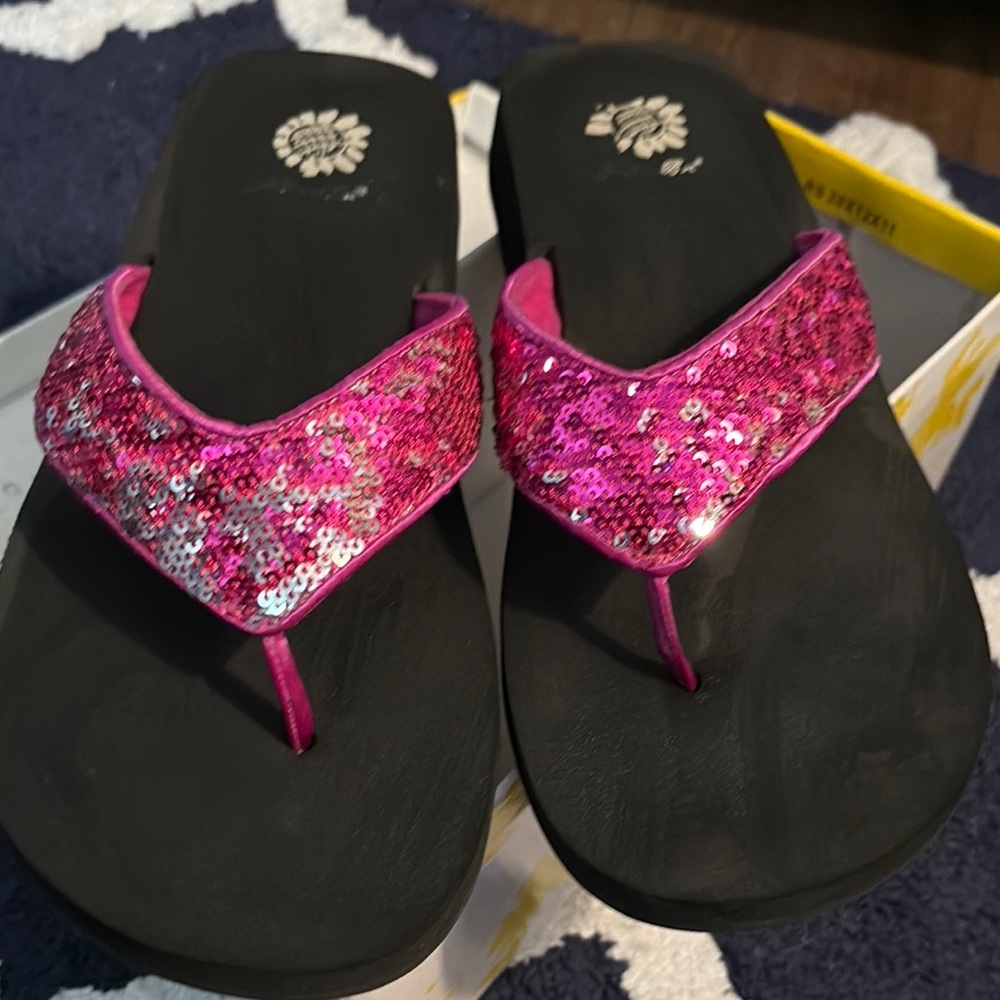 Yellow Box Pink and Black Sparkly Sandals